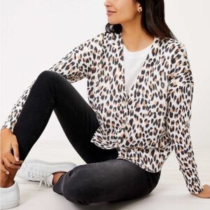 LOFT 100% Cotton Animal Print Women's V-Neck Cardigan